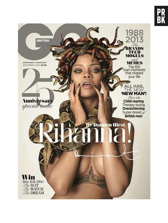 Ganhadora de 7 Grammys, Rihanna posou coberta de serpentes para a edição de aniversário da revista "GQ" britânica