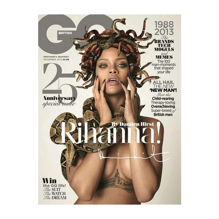 Ganhadora de 7 Grammys, Rihanna posou coberta de serpentes para a edição de aniversário da revista &quot;GQ&quot; britânica