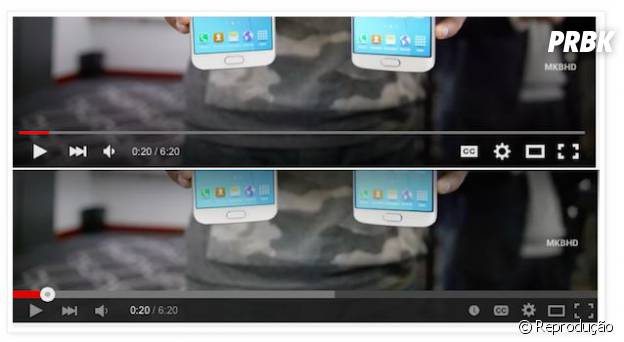 Antes e depois das mudanças que foram feitas no player do YouTube