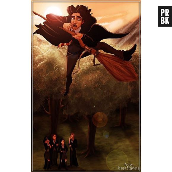 Aladdin não está muito familiarizado com uma vassoura voadora. O negócio dele é voar com o tapete mágico