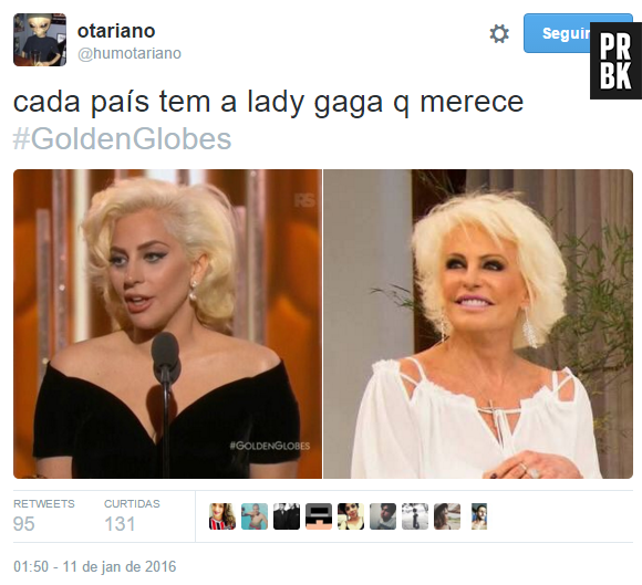 No Globo de Ouro 2016, Lady Gaga também é comparada a Ana Maria Braga