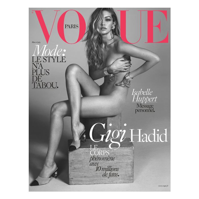 Gigi Hadid, a namorada de Zayn, posou como veio ao mundo para a capa da Vogue Paris!