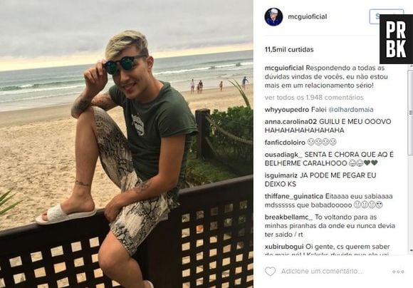 Mais tarde, MC Gui apaga legenda polêmica e deixa só a foto no Instagram