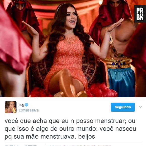 Tweet da Maisa Silva sobre menstruação