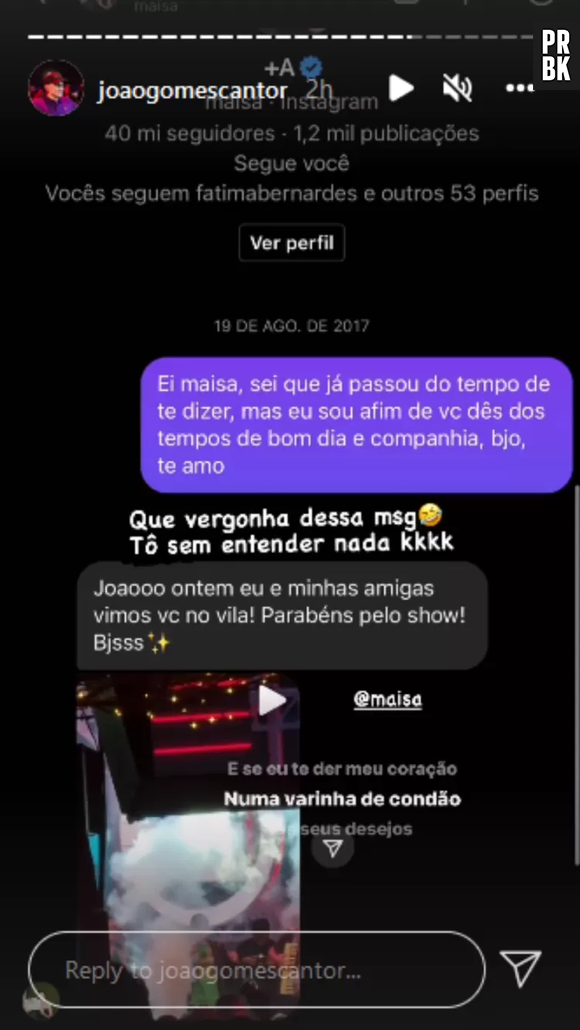 João Gomes mostra mensagem antiga para Maisa Silva