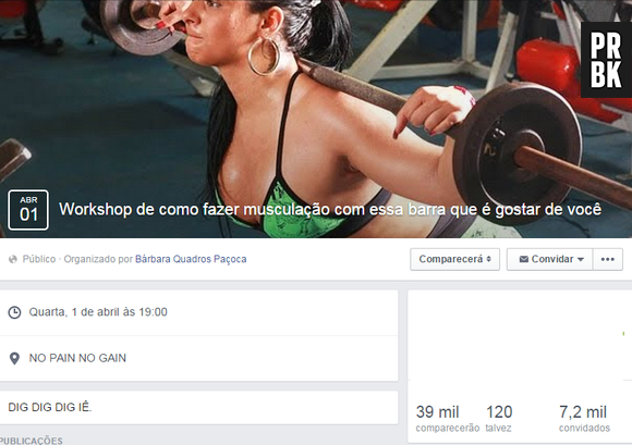 "Workshop de como fazer musculação com a barra que é gostar de você"