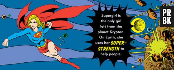 O livro é super colorido e descreve o poder das Super-Heroínas da DC Comics