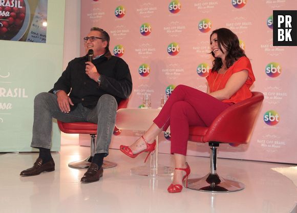 Jurados Fabrizio Fasano Jr. e Carolina Fiorentino tentam achar o melhor confeiteiro do país no reality "Bake Off Brasil – Mão na Massa"