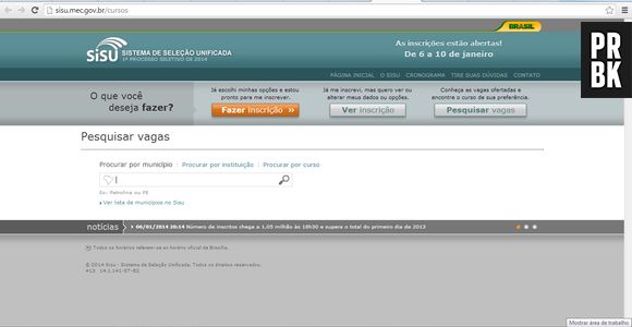 É possível ver a relação candidato/ vaga  no site do Sisu 2014