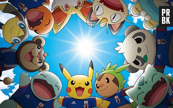 A turma de "Pokémon" reunida para promover a uníão com a seleção Japonesa