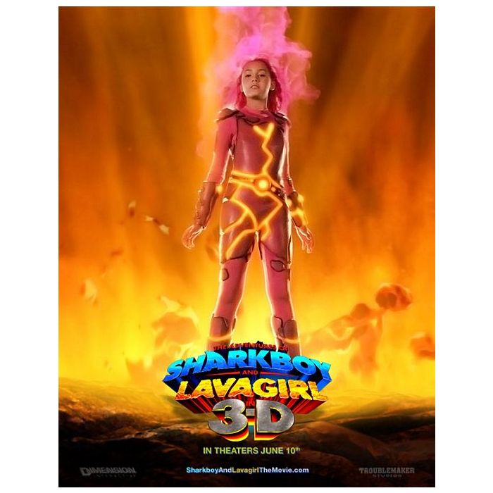 Com os fios cor-de-rosa, Lavagirl arrasou no filme &quot;Sharkboy e Lavagirl&quot;. A mena com poderes de fogo foi interpretada por Taylor Dooley   