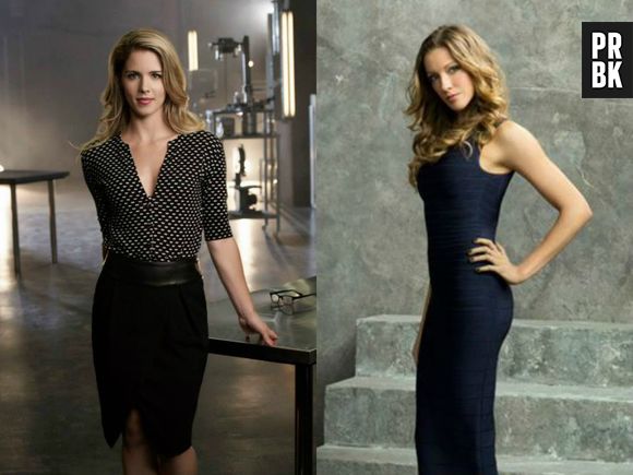 As gatas que arrasam em "Arrow",  a nerd Felicity Smoak (Emily Bett Rickards) e a advogada Laurel Lance (Katie Cassidy)!