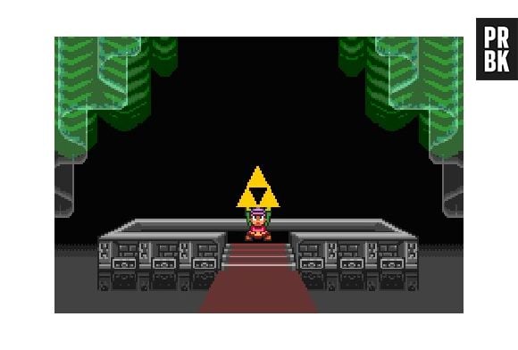 Link encontrando com a Triforce em "The Legend Of Zelda"