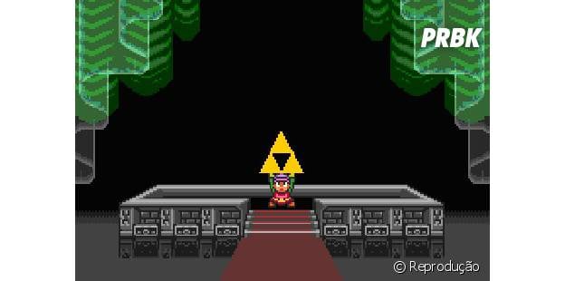 Link encontrando com a Triforce em "The Legend Of Zelda"