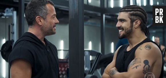 Em "A Dona do Pedaço": Agno (Malvino Salvador) arma para ficar sozinho com Rock (Caio Castro)