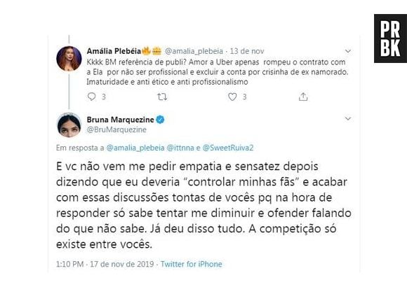 Bruna Marquezine briga com fã de Marina Ruy Barbosa no Twitter