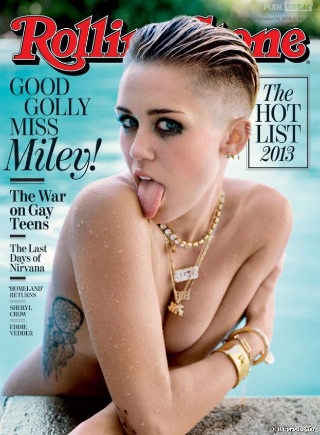 Rebelde, tatuada e de topless, Miley Cyrus é a capa da nova edição da revista "Rolling Stone". A publicação divulgou as fotos da popstar nesta terça-feira (dia 24).