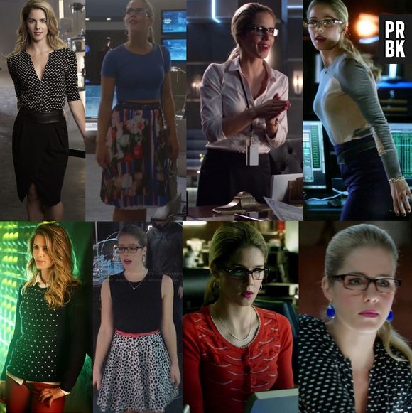 Felicity (Emily Bett Rickards) também curte saias e calças em "Arrow"