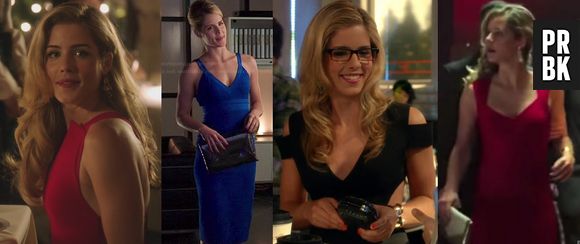 Nas festas em "Arrow", Felicity (Emily Bett Rickards) sempre arrasa na roupa, cabelo e maquiagem!