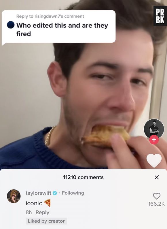 Taylor Swift comentou TikTok de Nick Jonas com sua música ao fundo. A cantora deixou um emoji de pizza