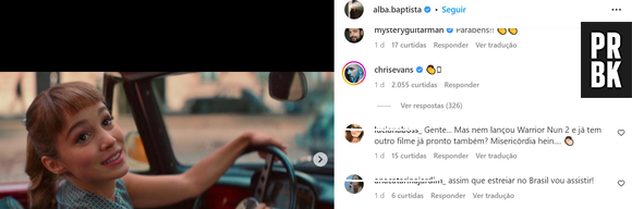 Chris Evans deixou comentário em post de suposta namorada, Alba Baptista