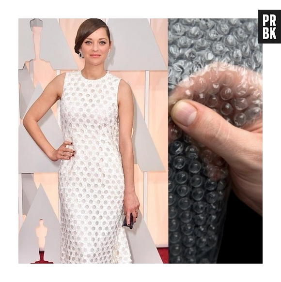 Já o vestido de Marion Cotillard foi comparado a uma folha de plástico bolha Rep, durante o o Oscar 2015