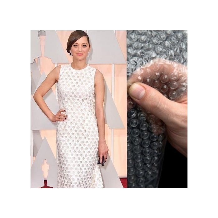  J&amp;aacute; o vestido de Marion Cotillard foi comparado a uma folha de pl&amp;aacute;stico bolha Rep, durante o o Oscar 2015 