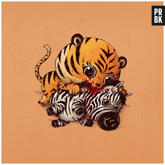 Coitada da zebra, mas o tigre também está uma fofura, né?