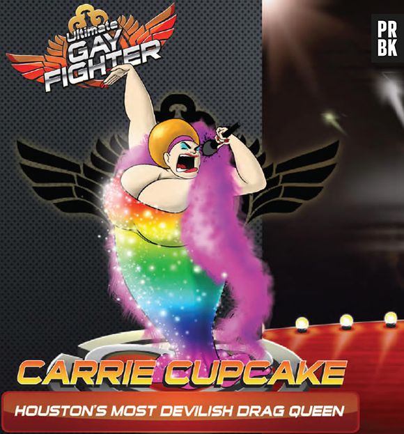 Em "Ultimate Gay Fighter", Carrie Cupcake é uma drag queen