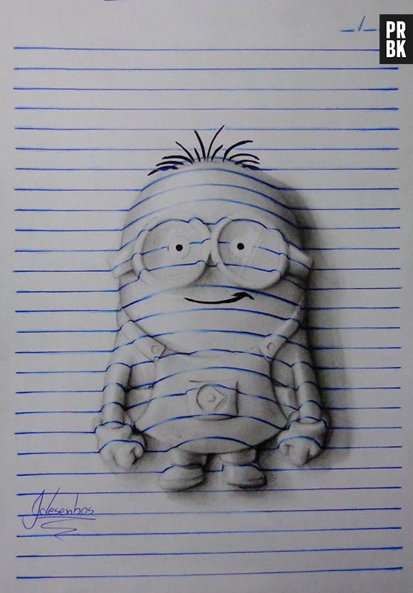 Olha só que criativo esse Minion feito com as linhas do caderno