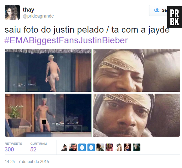 Justin Bieber virou piada na internet com suas fotos em que aparece peladão