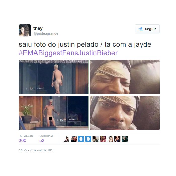 Justin Bieber virou piada na internet com suas fotos em que aparece peladão
