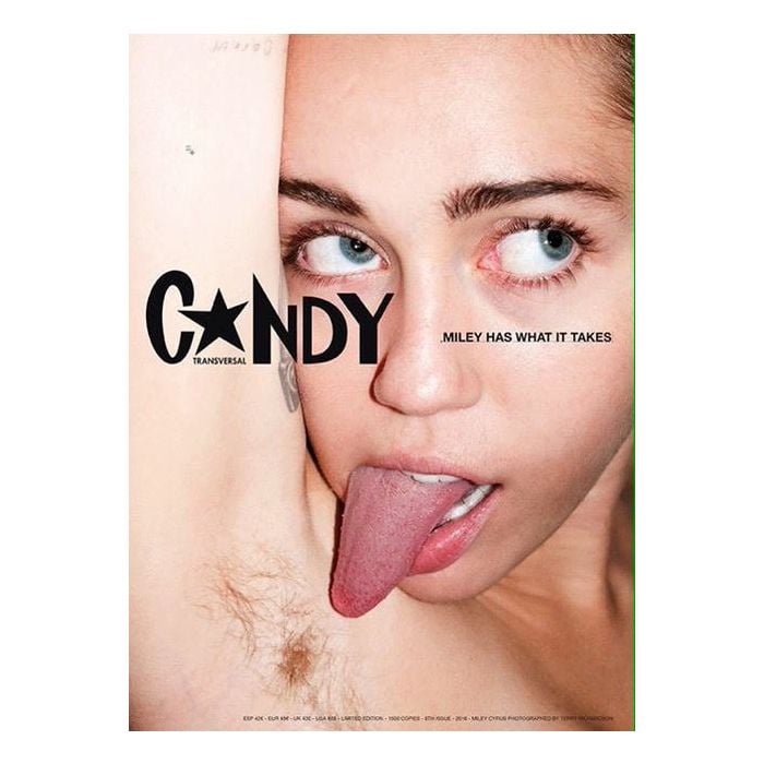 Miley Cyrus lambeu a axila com pelos para a revista Candy