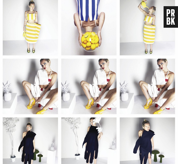 Na revista americana V, Miley Cyrus apareceu em fotos inspiradas no estilo do designer Simon Porte Jacquemus