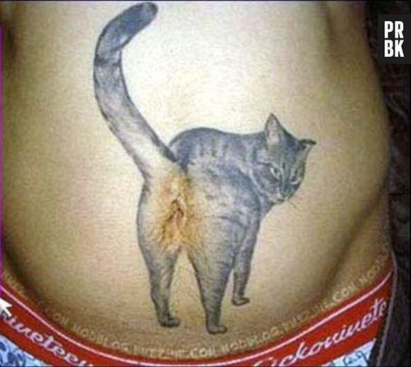 Essa tatuagem no umbigo ficou meio nojenta. Coitado do gatinho!