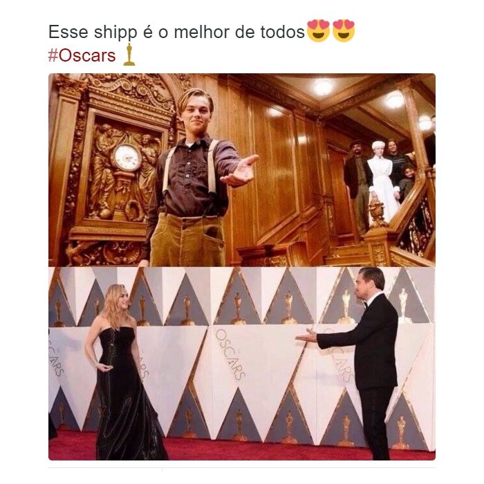 A cena incrível do fim de &quot;Titanic&quot; foi relembrada no Oscar 2016 quando Kate Winslet e Leonardo DiCaprio se encontraram no tapete vermelho