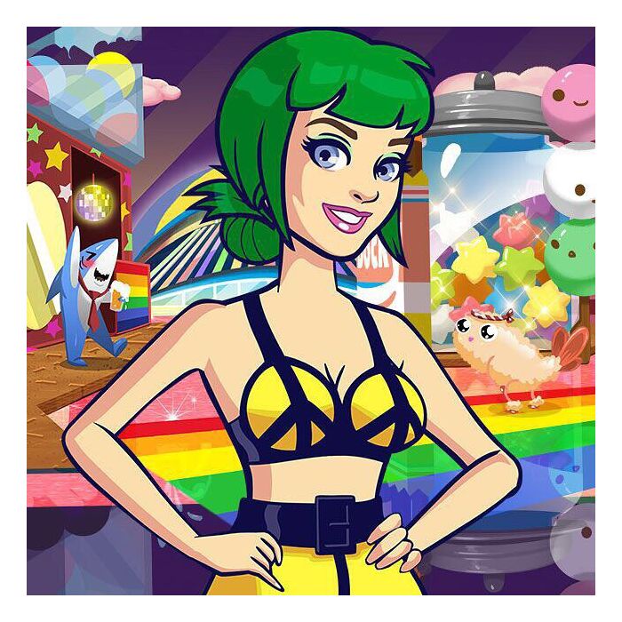 Olha a Katy Perry toda diva e em versão desenho em seu app