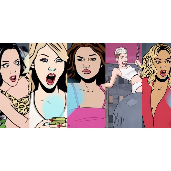 Versões em desenho de divas como Miley Cyrus e Beyoncé foram mostradas pela banda Neon Trees, no vídeo &quot;Adventures in Pop Psychology&quot;