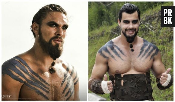 Pros mocinhos que quiserem conquistar uma Khaleesi (Emilia Clarke), é só caprichar na maquiagem e pintura corporal pra sair parecido com o Khal Drogo (Jason Momoa) também de "Game of Thrones"