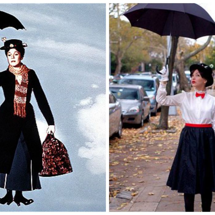 Um clássico do cinema de volta pro carnaval 2014: &quot;Mary Poppins&quot;! É super fácil de montar também: uma camisa branca, uma saia preta, luvas, gravatinha borboleta e uma sombrinha!
