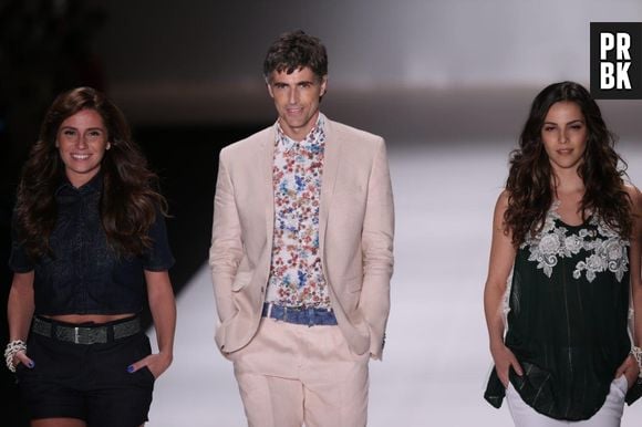 O trio de "Em Família", Giovanna Antonelli, Reynaldo Gianecchini e Tainá Müller foram os destaques do desfile da TNG no Fashion Rio