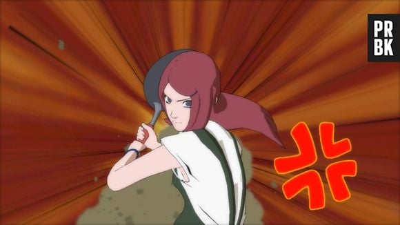 Uzumaki Kushina segurando sua frigideira para lutar em "Naruto Ultimate Ninja Storm Revolution"