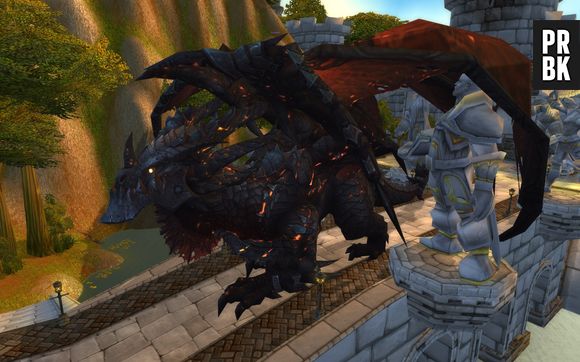 Deathwing visitando Vento Bravo em "World Of Warcraft": pelo seu tamanho ele derrubava o Godzilla fácil