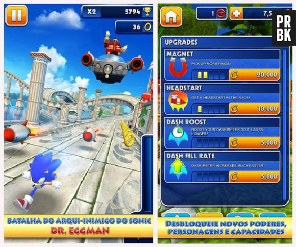 Direcionar Sonic para evitar que ele bata nos obstáculos em "Sonic Dash"