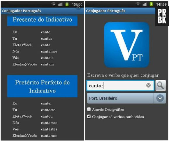 O aplicativo pode conjugar verbos para você