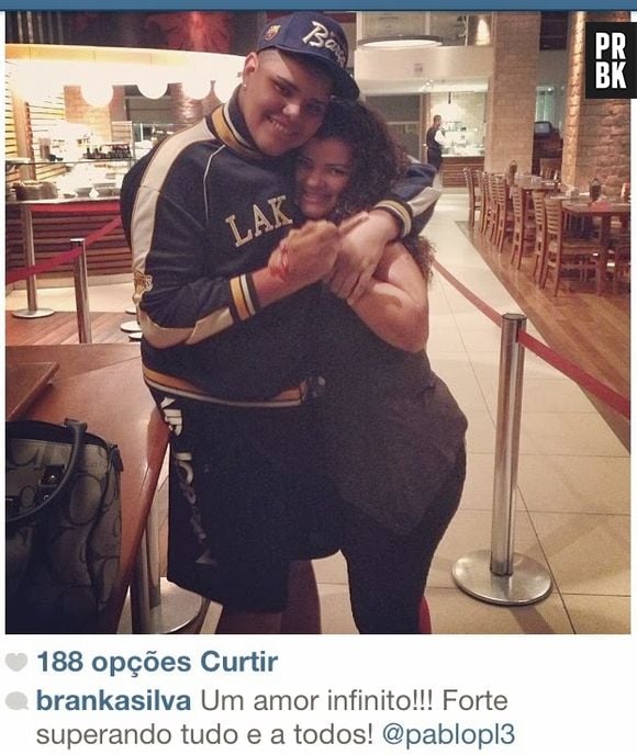 Branka, ex-mulher de Naldo, também usou o Instagram para mostrar ao mundo o quanto ama o seu filho, Pablo Jorge. "Um amor infinito!!! Forte superando tudo e a todos", escreveu a ela