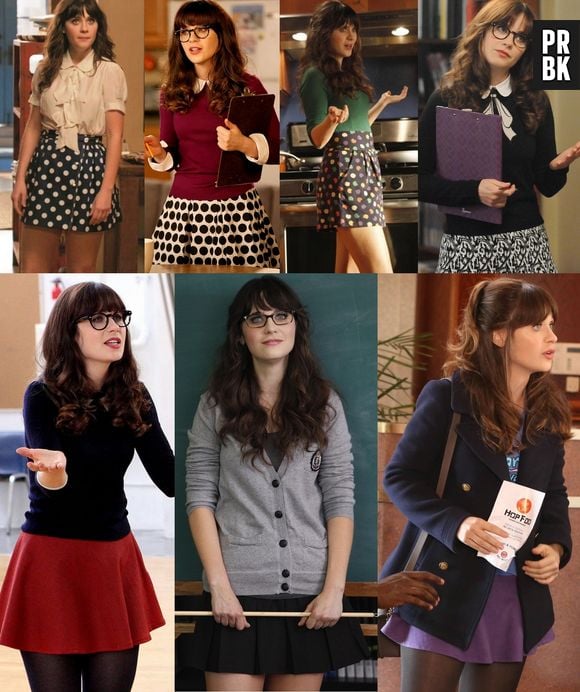 A Jess (Zooey Deschanel) ama as saias de cintura alta e baixa de todas as cores e estampas