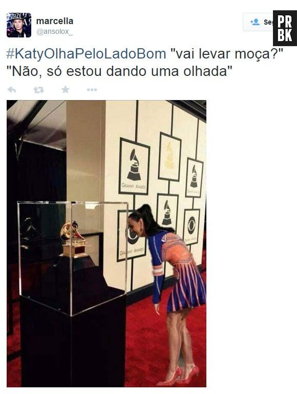 A cantora Katy Perry foi zoada por não levar nenhum prêmio no Grammy 2015