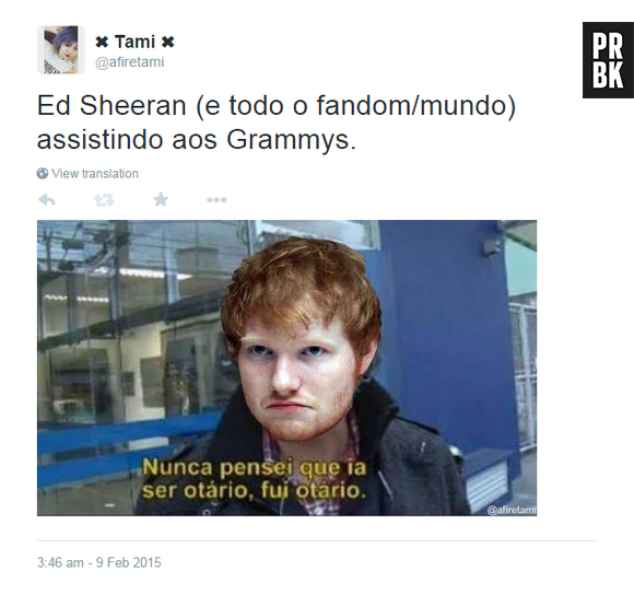 Ed Sheeran já tinha dito que não ganharia nada, mas  mesmo assim virou meme na internet depois do Grammy 2015