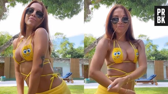 Anitta gravou uma dancinha enquanto usa o icônico biquíni do Bob Esponja